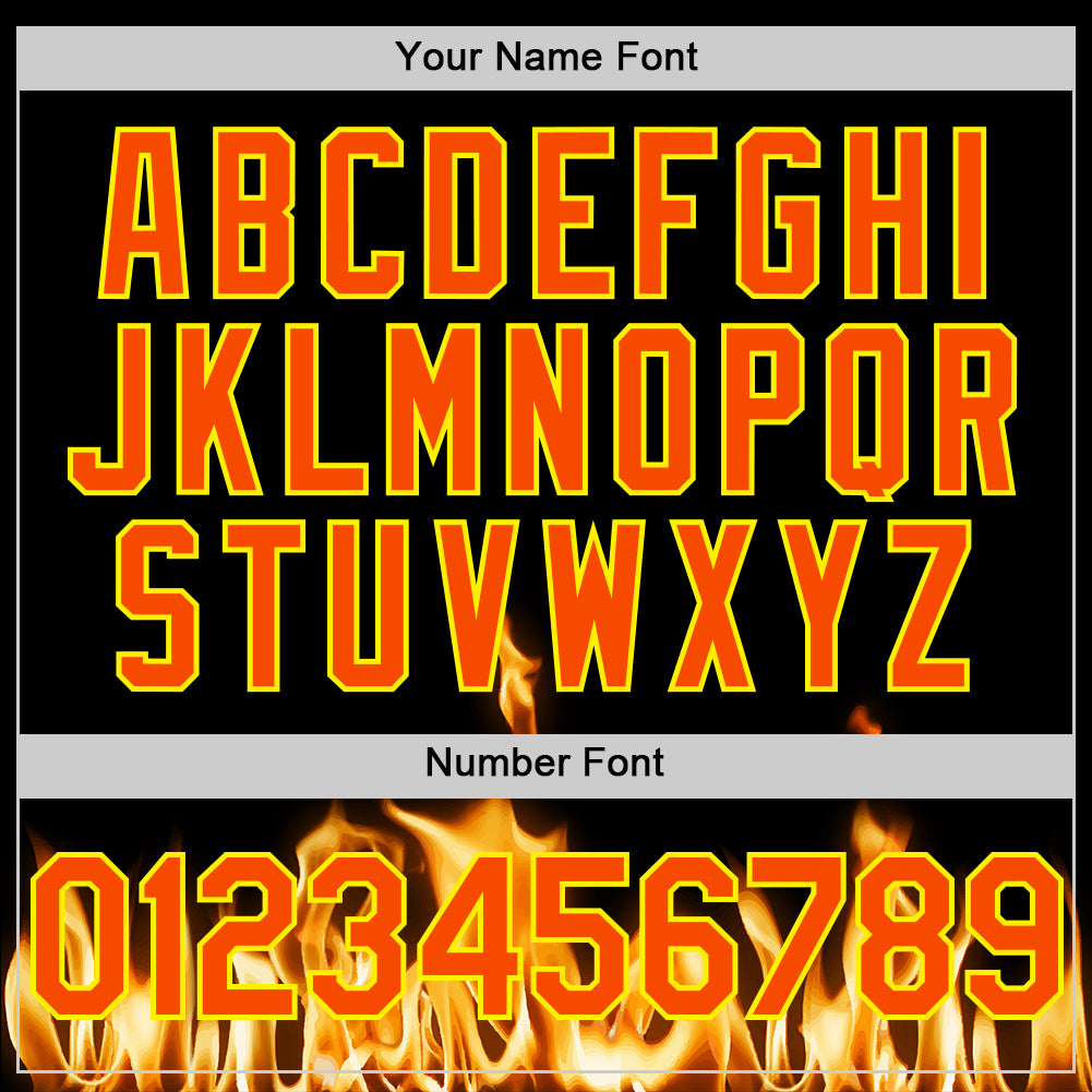 Custom Black Orange-Light Yellow 3D Flame? Skull Authentic Baseball Jersey