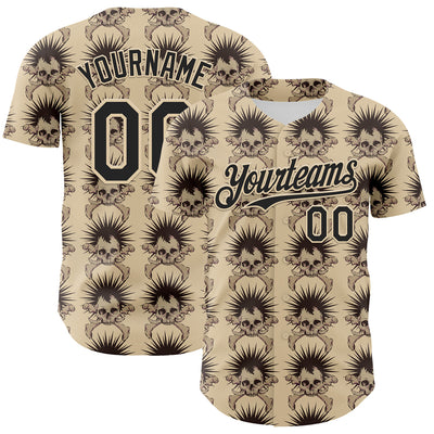 Custom City Cream Black 3D Skull Authentic Baseball Jersey