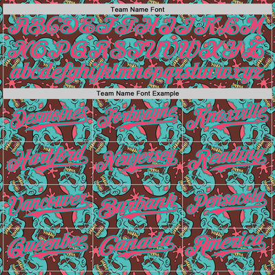Custom Brown Neon Pink-Aqua 3D Zombie Skull Authentic Baseball Jersey