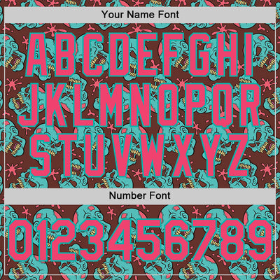 Custom Brown Neon Pink-Aqua 3D Zombie Skull Authentic Baseball Jersey