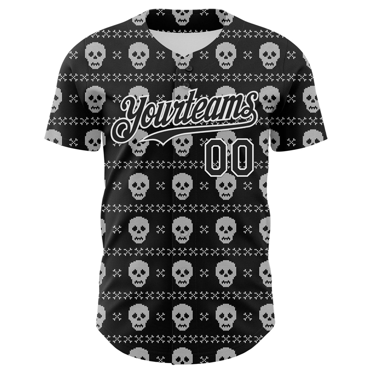 Custom Black White 3D Gothic Skull Authentic Baseball Jersey