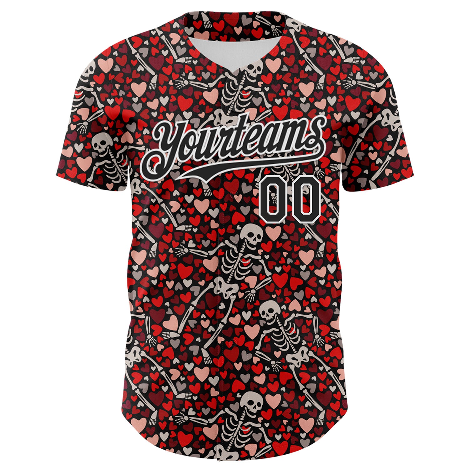 Custom Black White 3D Skeleton And Heart Authentic Baseball Jersey