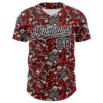 Custom Black White 3D Skeleton And Heart Authentic Baseball Jersey
