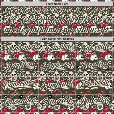 Custom Olive White 3D Punk Rock Skull Authentic Baseball Jersey