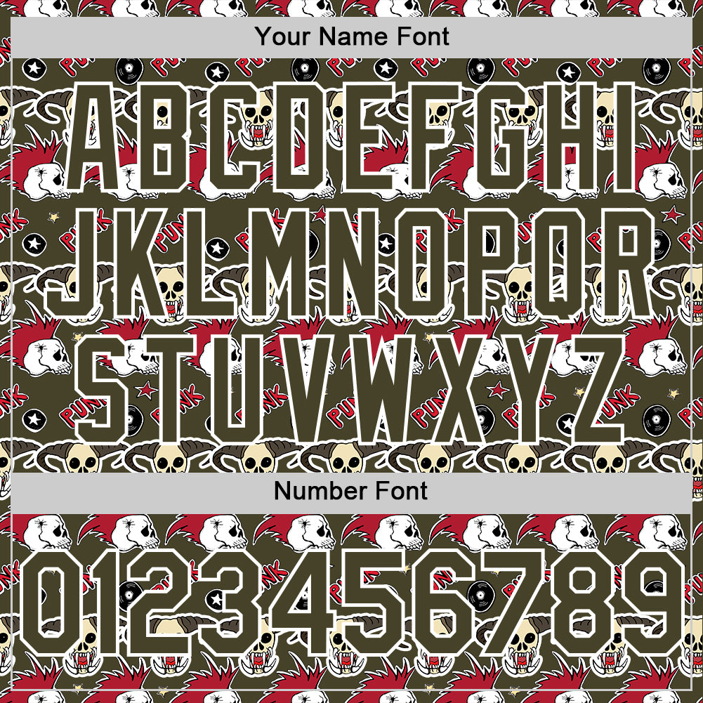 Custom Olive White 3D Punk Rock Skull Authentic Baseball Jersey