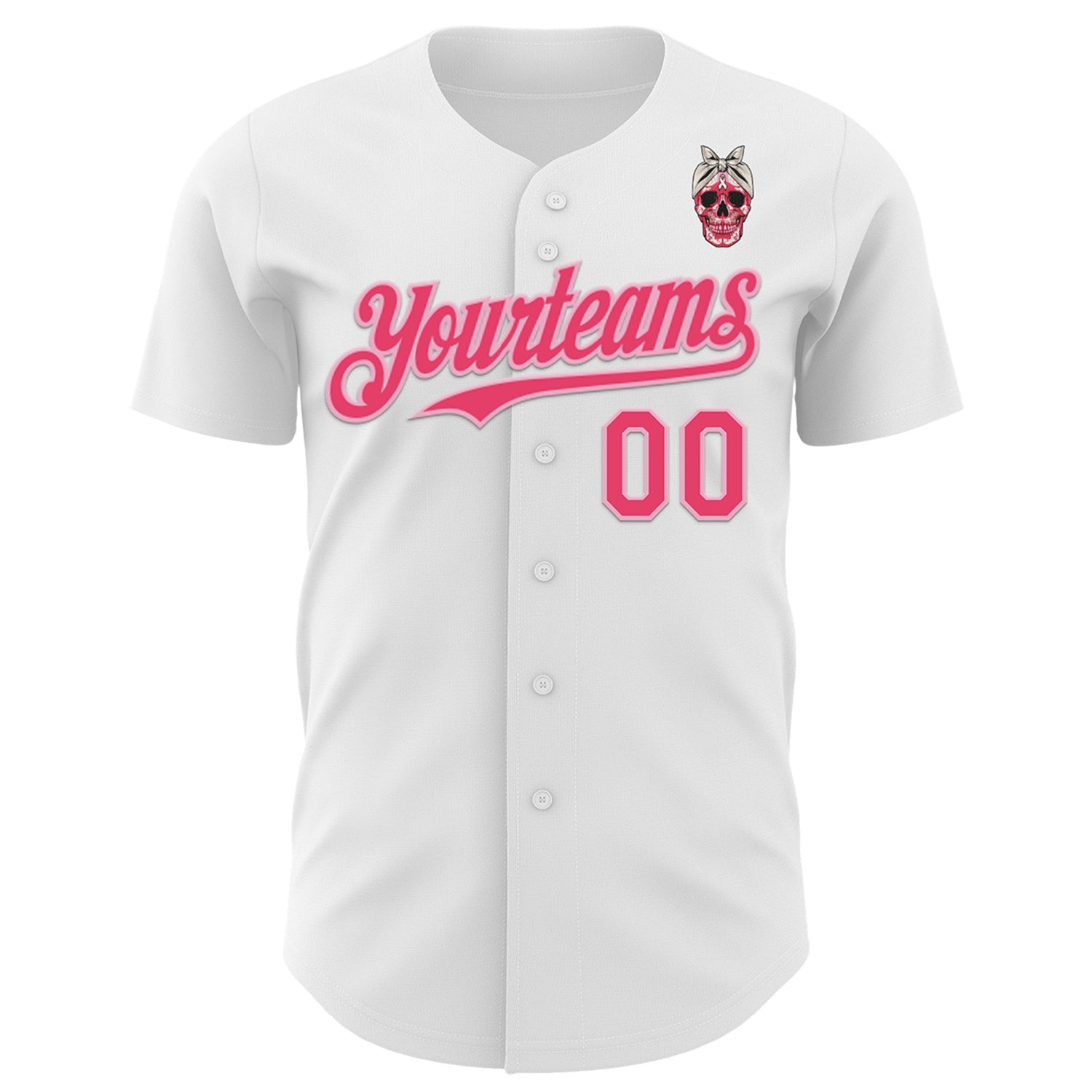 Custom White Neon Pink-Light Pink 3D Pink Ribbon Skull Authentic Baseball Jersey