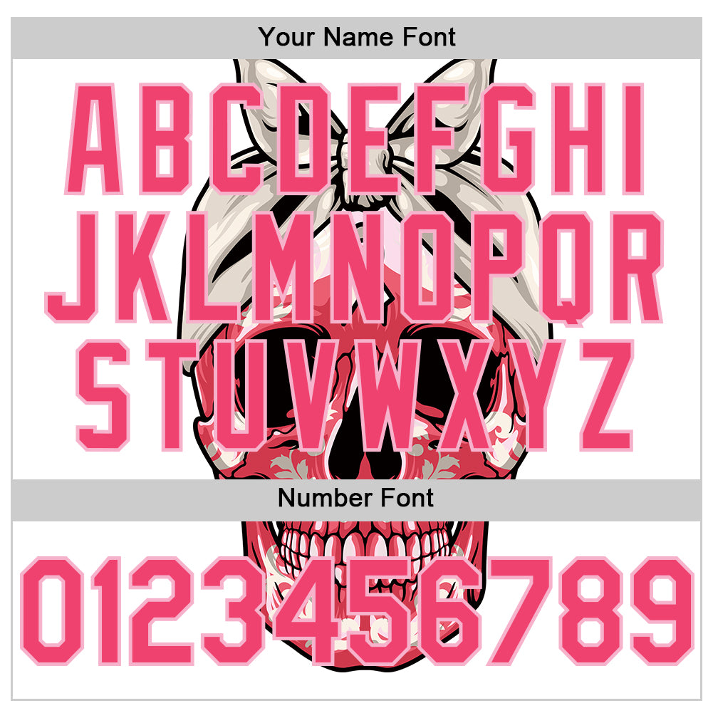 Custom White Neon Pink-Light Pink 3D Pink Ribbon Skull Authentic Baseball Jersey