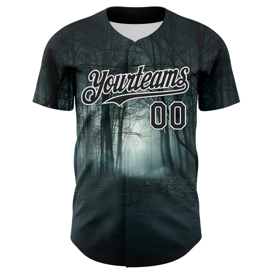 Custom Black White 3D Spooky Skull Authentic Baseball Jersey