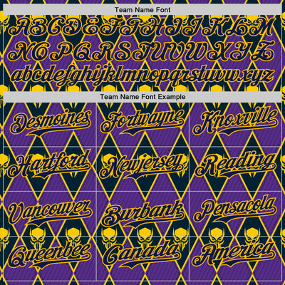 Custom Purple Navy-Gold 3D Skull Authentic Baseball Jersey