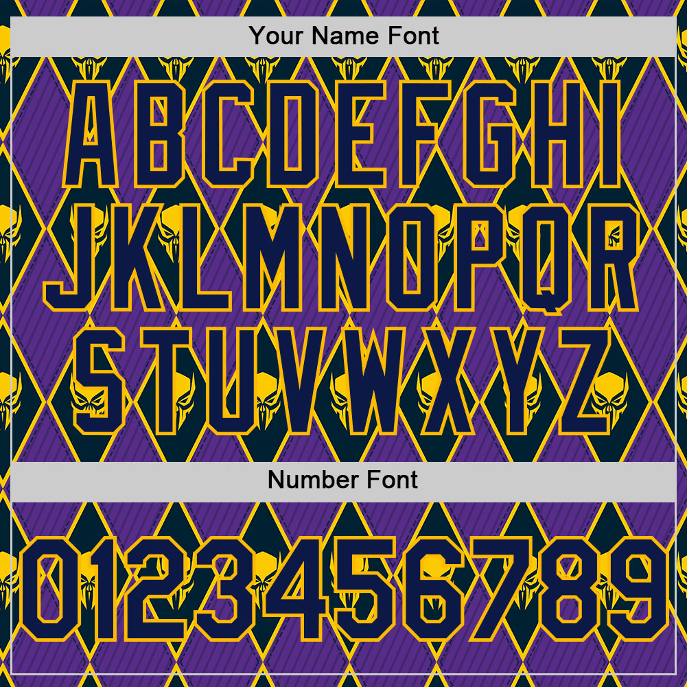 Custom Purple Navy-Gold 3D Skull Authentic Baseball Jersey