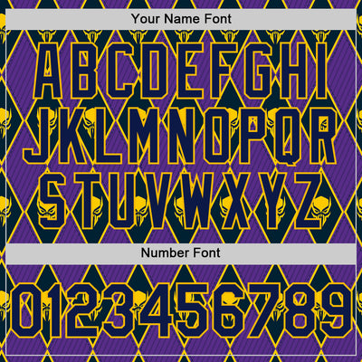 Custom Purple Navy-Gold 3D Skull Authentic Baseball Jersey