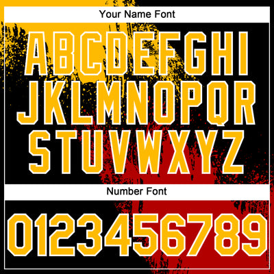 Custom Gold Black-Red 3D Pattern Design Abstract Brush Stroke Authentic Baseball Jersey