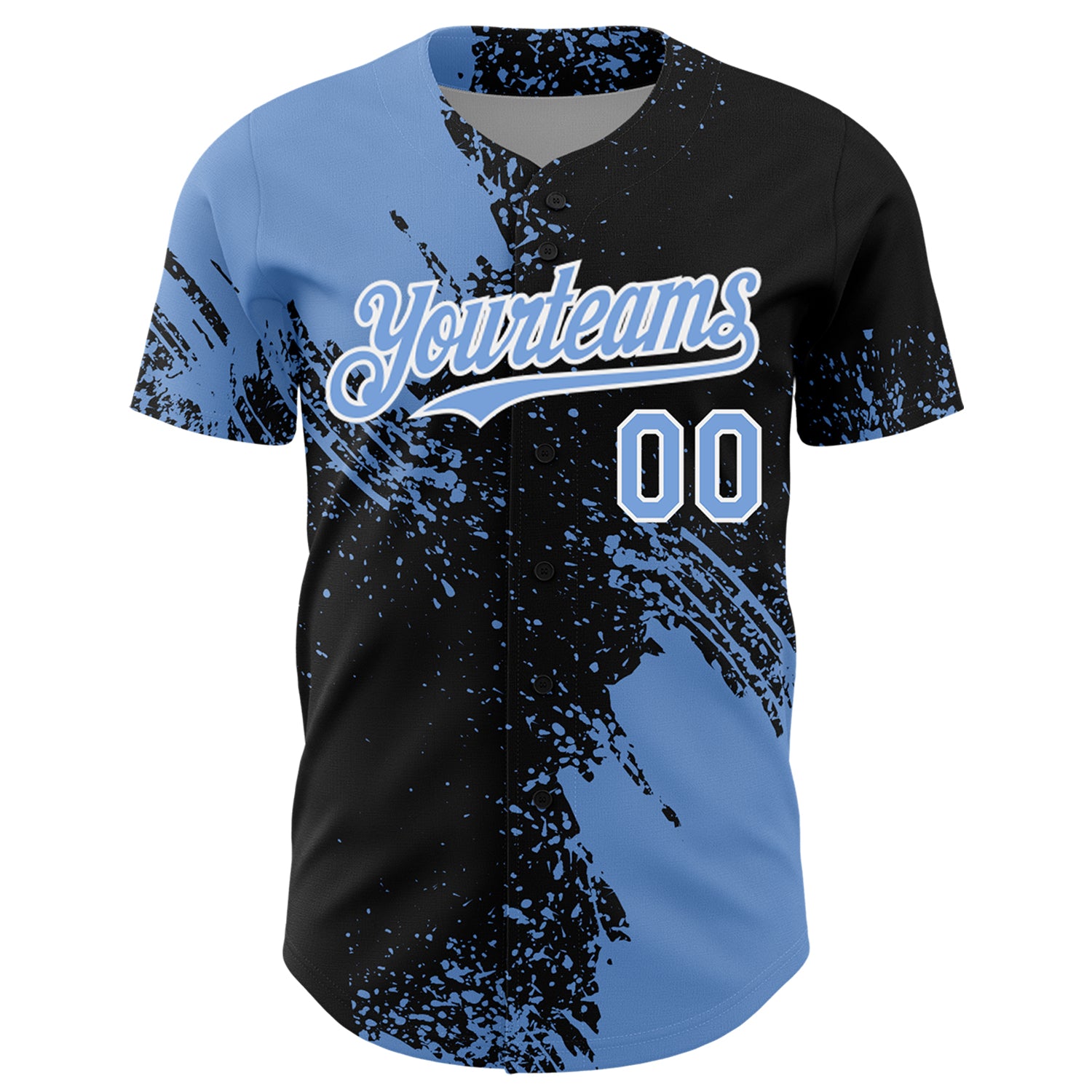 Custom Light Blue Black-White 3D Pattern Design Abstract Brush Stroke Authentic Baseball Jersey
