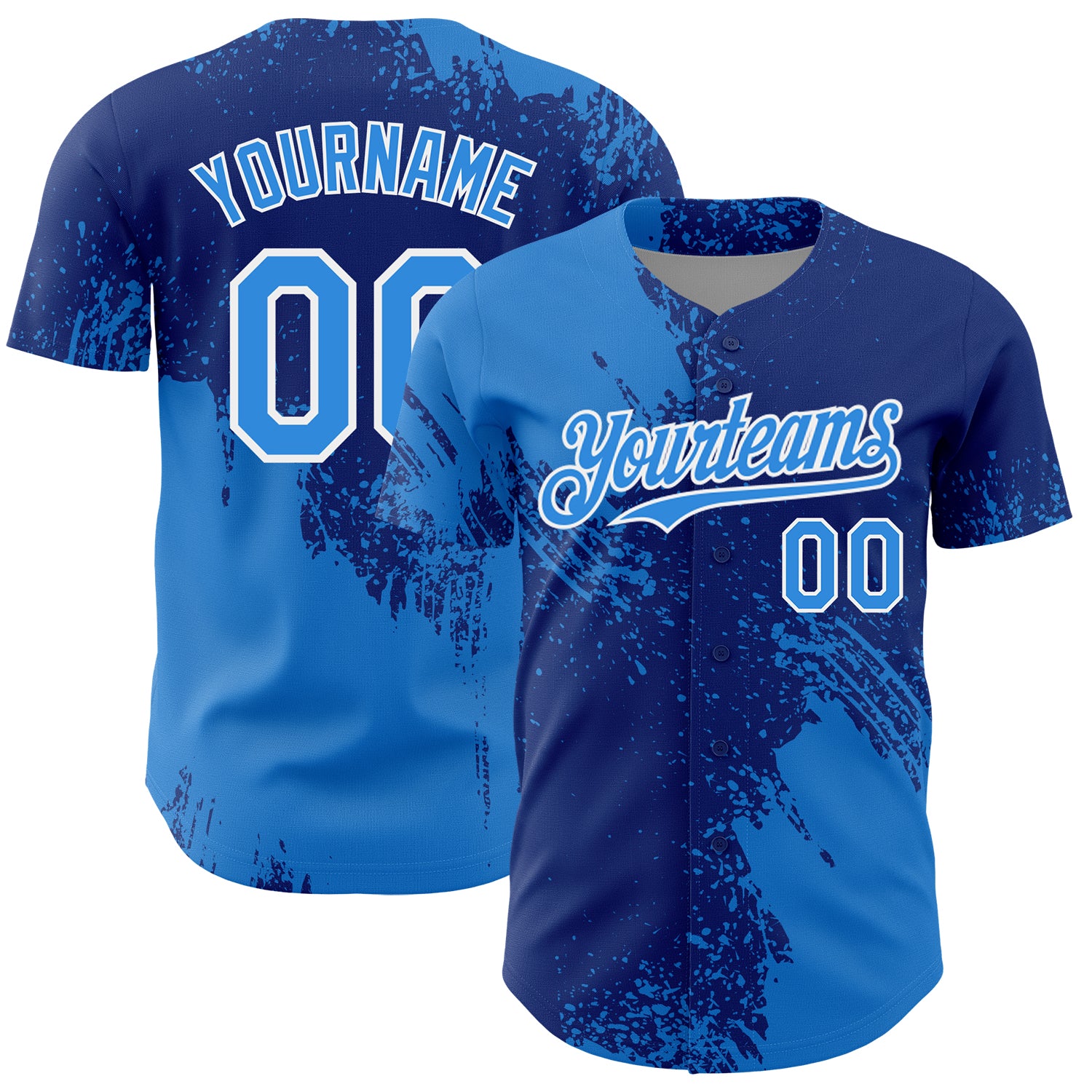 Custom Electric Blue Royal-White 3D Pattern Design Abstract Brush Stroke Authentic Baseball Jersey