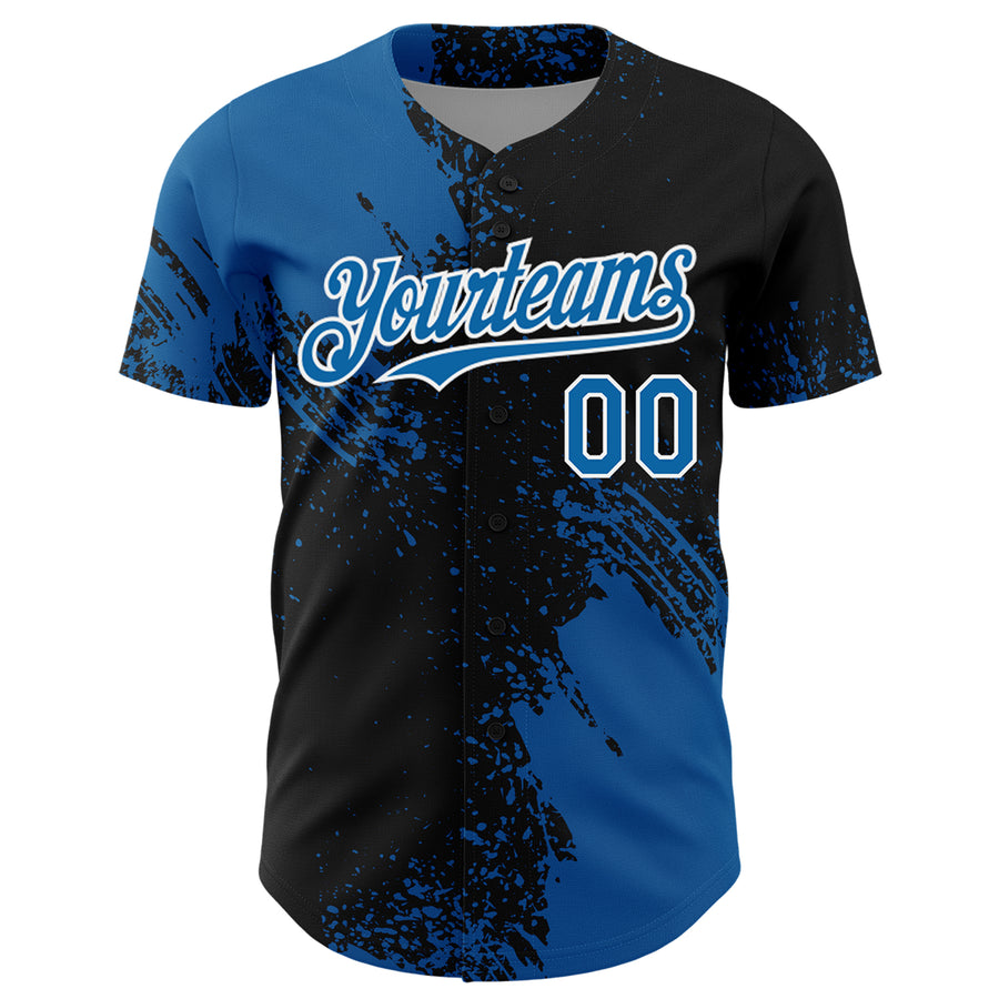 Custom Blue Black-White 3D Pattern Design Abstract Brush Stroke Authentic Baseball Jersey