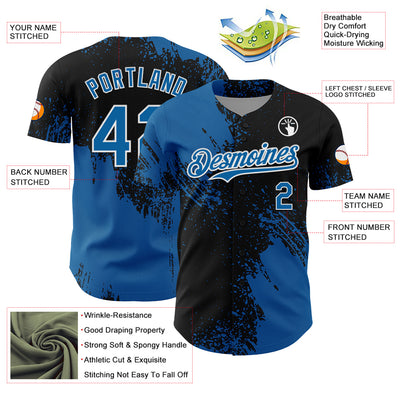 Custom Blue Black-White 3D Pattern Design Abstract Brush Stroke Authentic Baseball Jersey
