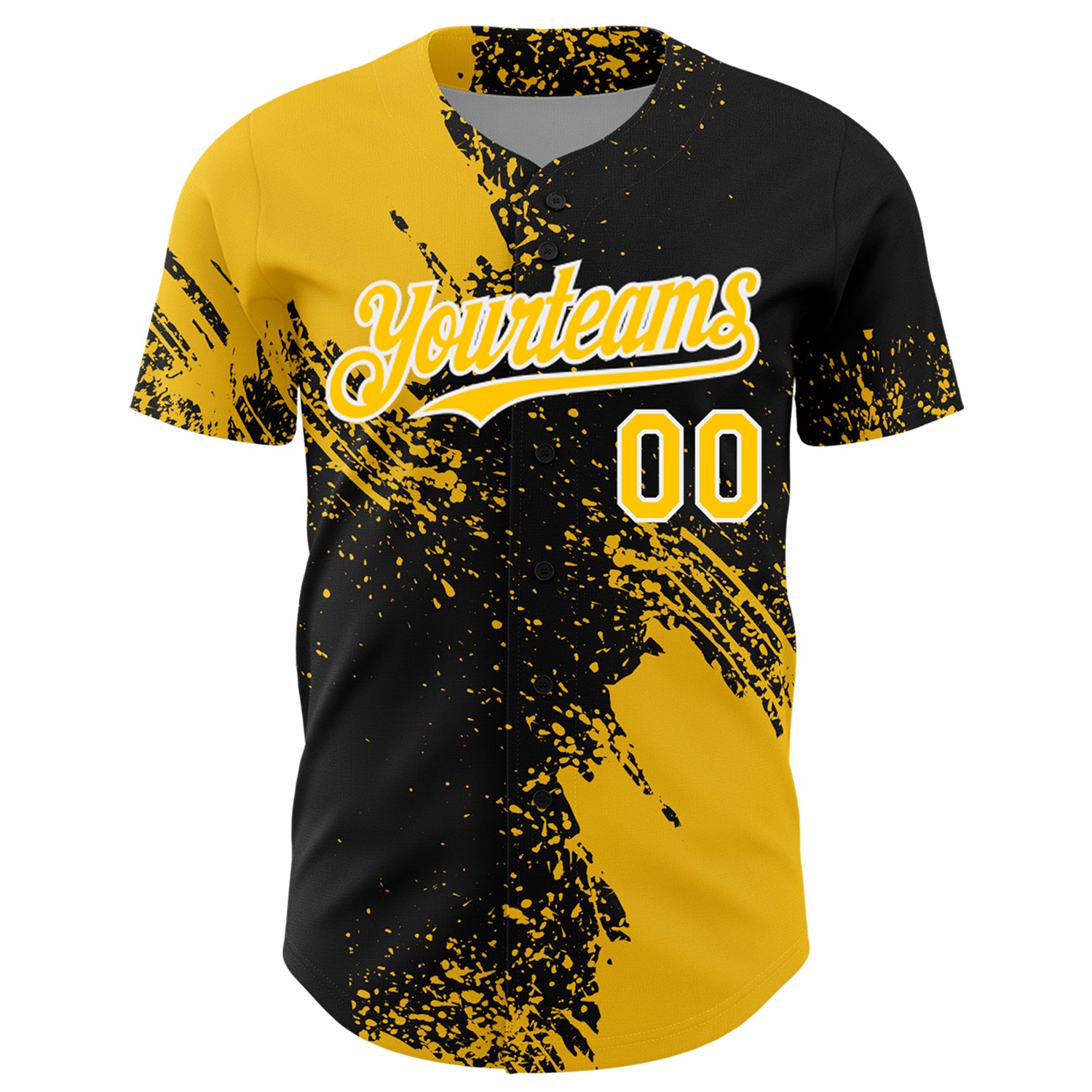 Custom Yellow Black-White 3D Pattern Design Abstract Brush Stroke Authentic Baseball Jersey