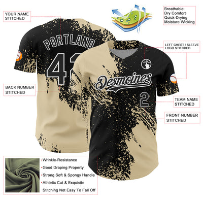 Custom Cream Black-White 3D Pattern Design Abstract Brush Stroke Authentic Baseball Jersey