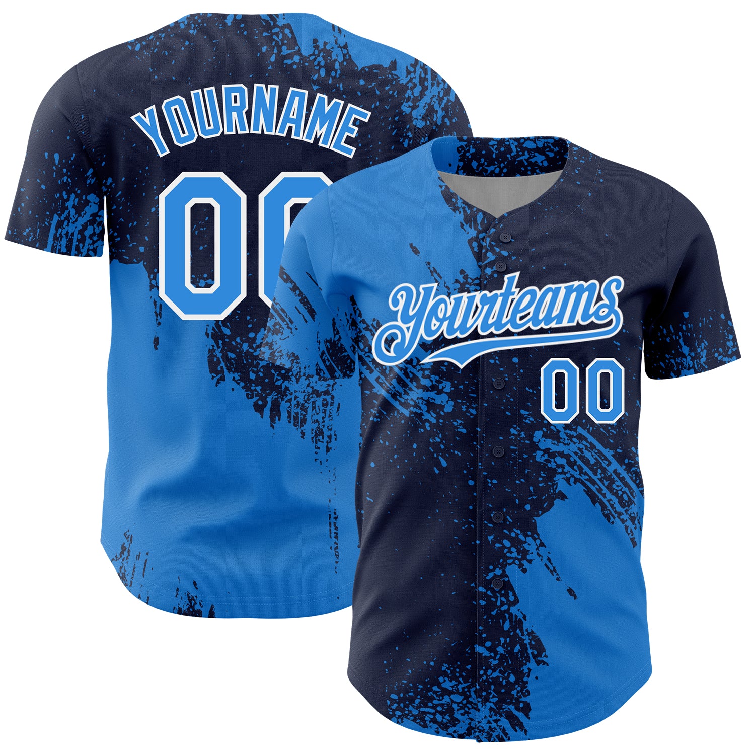 Custom Electric Blue Navy-White 3D Pattern Design Abstract Brush Stroke Authentic Baseball Jersey