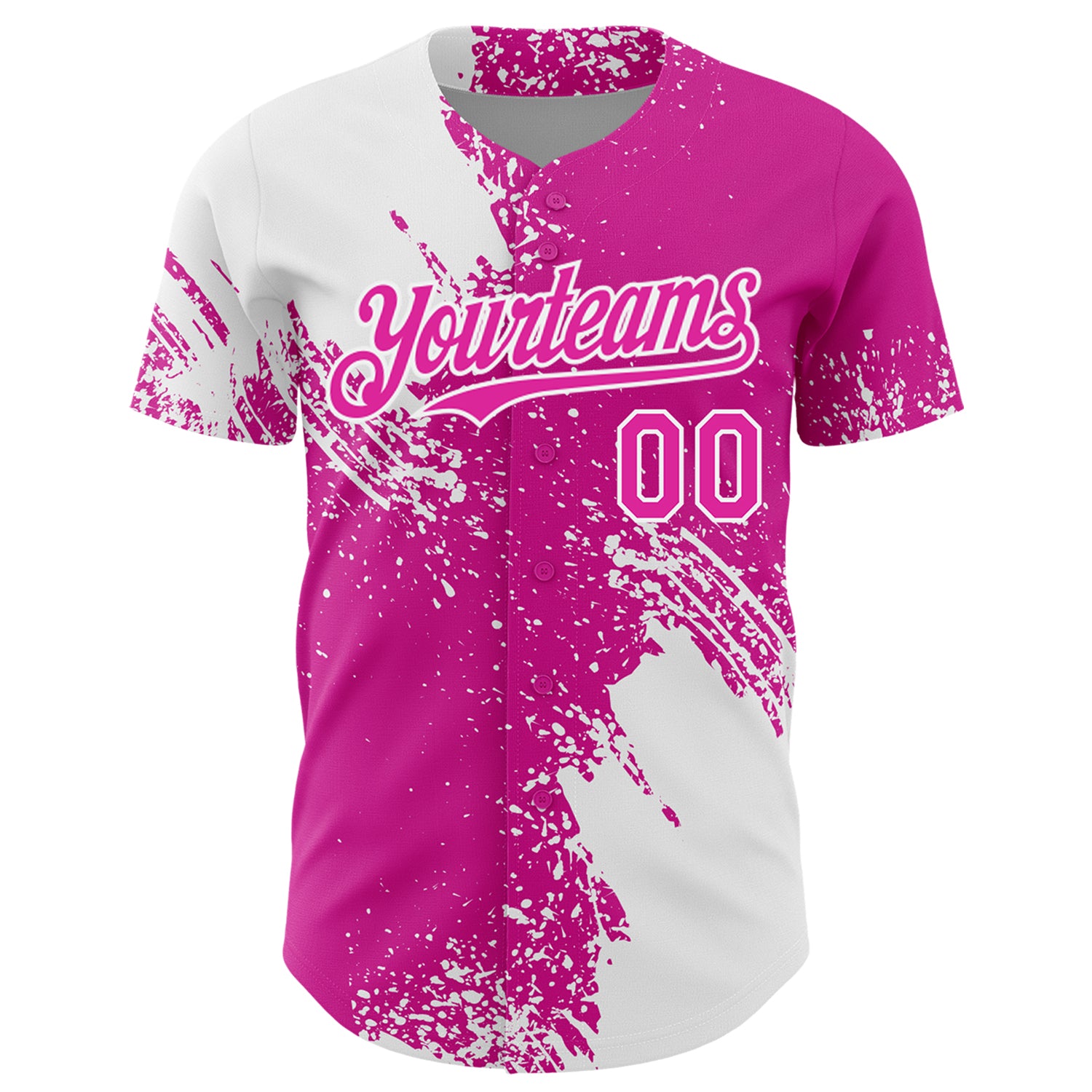 Custom White Deep Pink 3D Pattern Design Abstract Brush Stroke Authentic Baseball Jersey