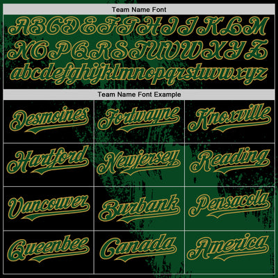 Custom Green Black-Old Gold 3D Pattern Design Abstract Brush Stroke Authentic Baseball Jersey