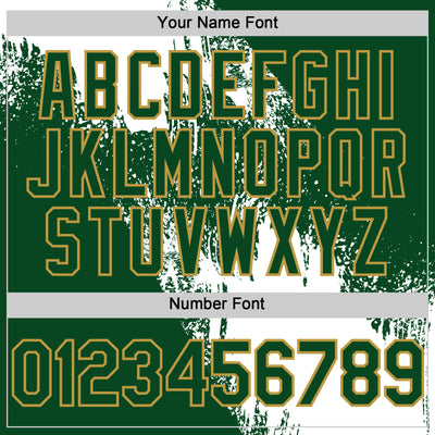 Custom White Green-Old Gold 3D Pattern Design Abstract Brush Stroke Authentic Baseball Jersey