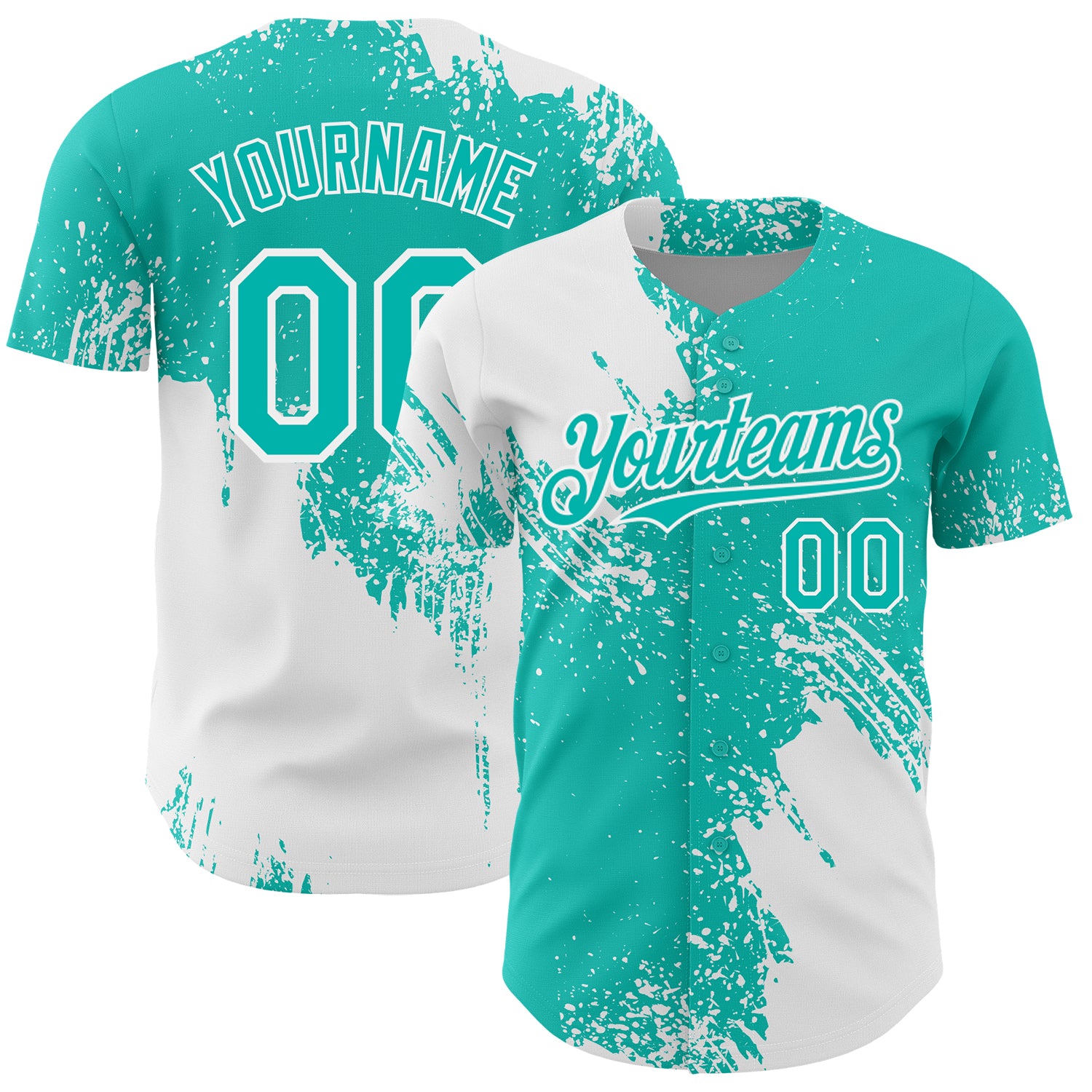 Custom White Aqua 3D Pattern Design Abstract Brush Stroke Authentic Baseball Jersey