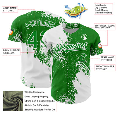 Custom White Grass Green 3D Pattern Design Abstract Brush Stroke Authentic Baseball Jersey