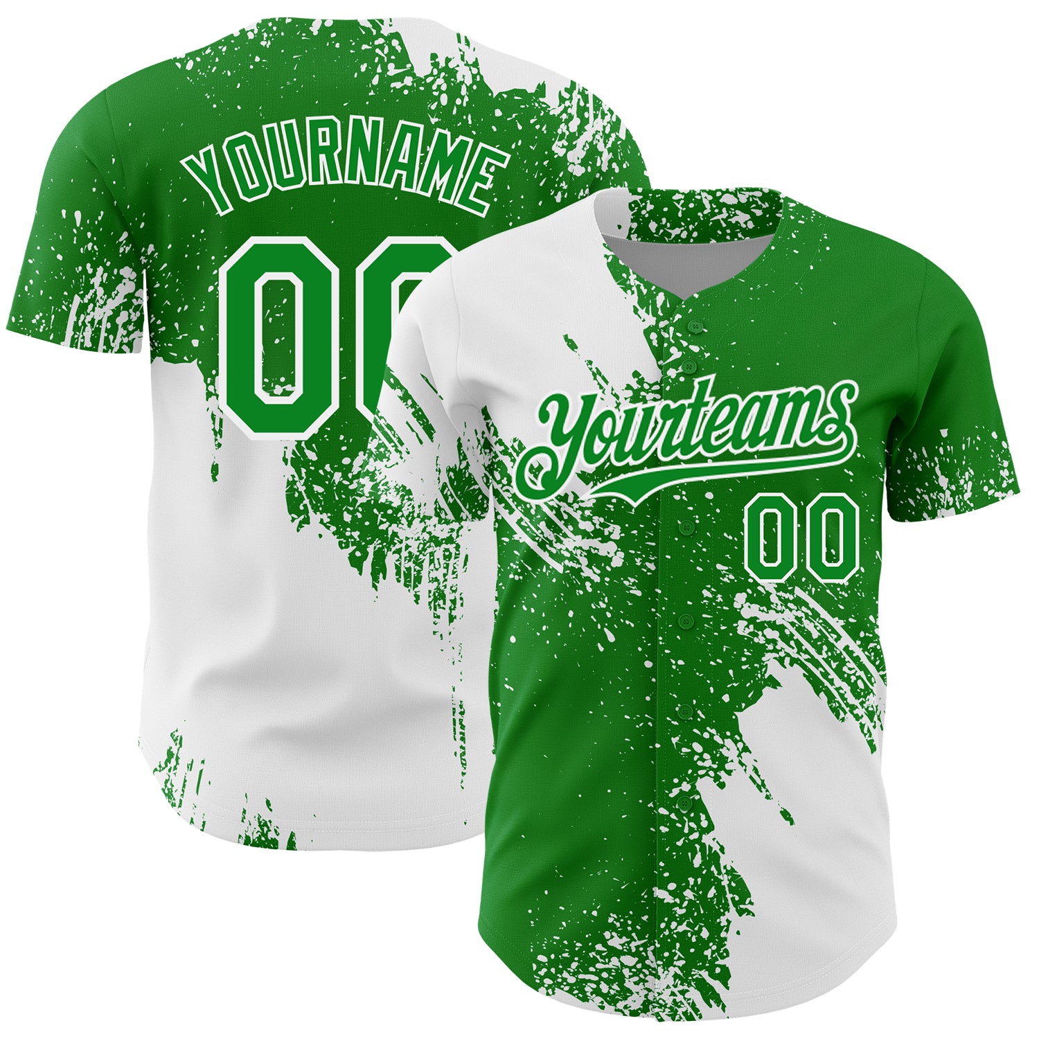Custom White Grass Green 3D Pattern Design Abstract Brush Stroke Authentic Baseball Jersey