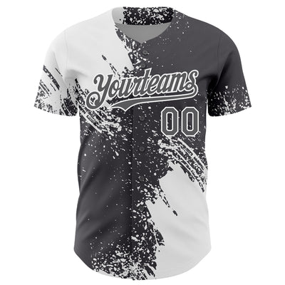 Custom White Steel Gray 3D Pattern Design Abstract Brush Stroke Authentic Baseball Jersey