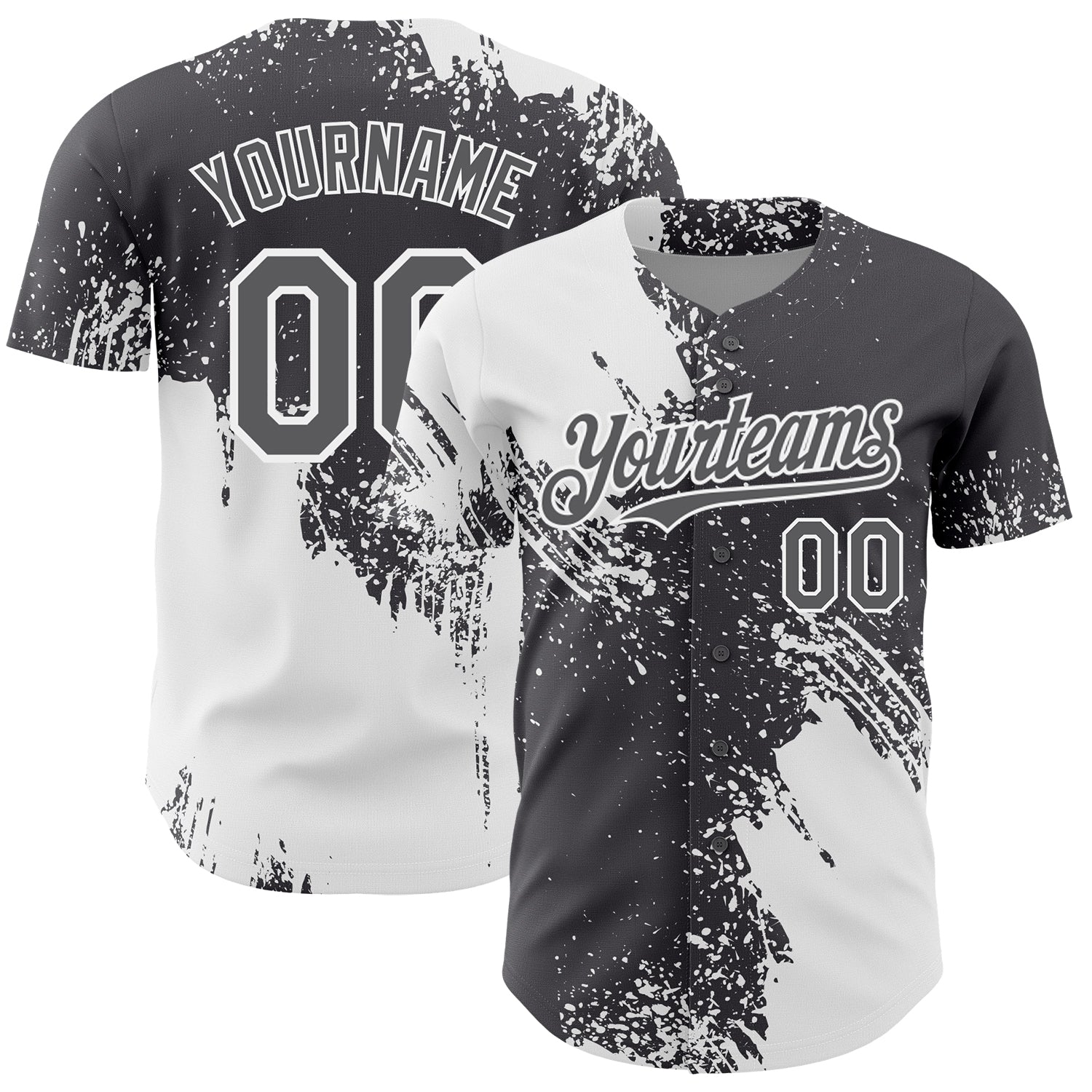 Custom White Steel Gray 3D Pattern Design Abstract Brush Stroke Authentic Baseball Jersey