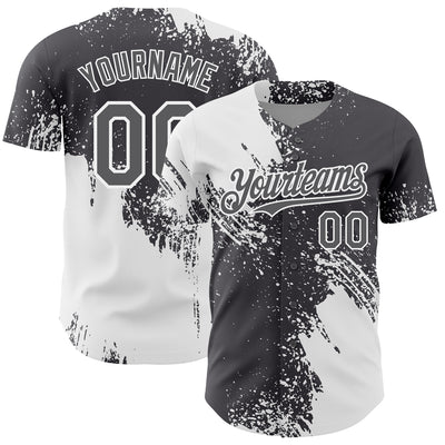 Custom White Steel Gray 3D Pattern Design Abstract Brush Stroke Authentic Baseball Jersey