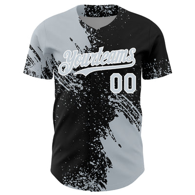 Custom Silver Black-White 3D Pattern Design Abstract Brush Stroke Authentic Baseball Jersey