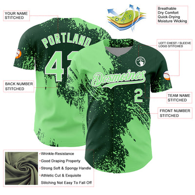 Custom Pea Green Green-White 3D Pattern Design Abstract Brush Stroke Authentic Baseball Jersey