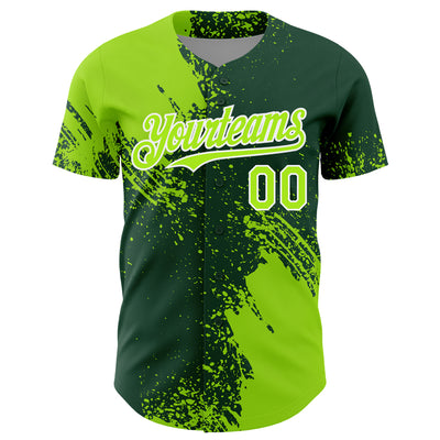 Custom Neon Green Green-White 3D Pattern Design Abstract Brush Stroke Authentic Baseball Jersey