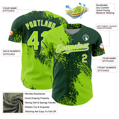 Custom Neon Green Green-White 3D Pattern Design Abstract Brush Stroke Authentic Baseball Jersey
