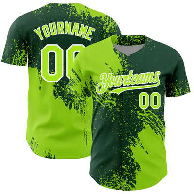 Custom Neon Green Green-White 3D Pattern Design Abstract Brush Stroke Authentic Baseball Jersey