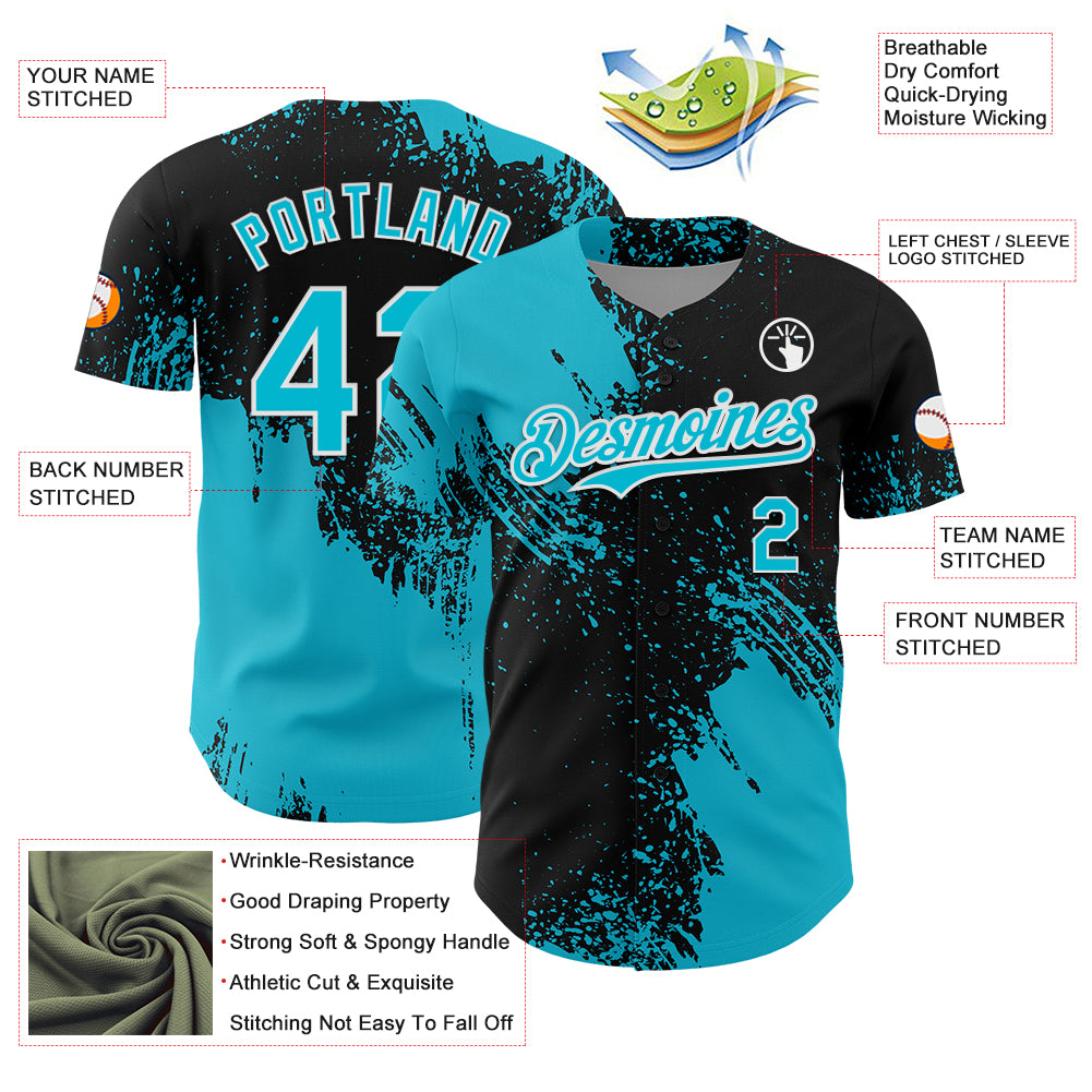 Custom Lakes Blue Black-White 3D Pattern Design Abstract Brush Stroke Authentic Baseball Jersey