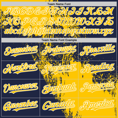 Custom Yellow Navy-White 3D Pattern Design Abstract Brush Stroke Authentic Baseball Jersey