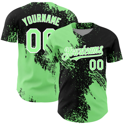 Custom Pea Green Black-White 3D Pattern Design Abstract Brush Stroke Authentic Baseball Jersey