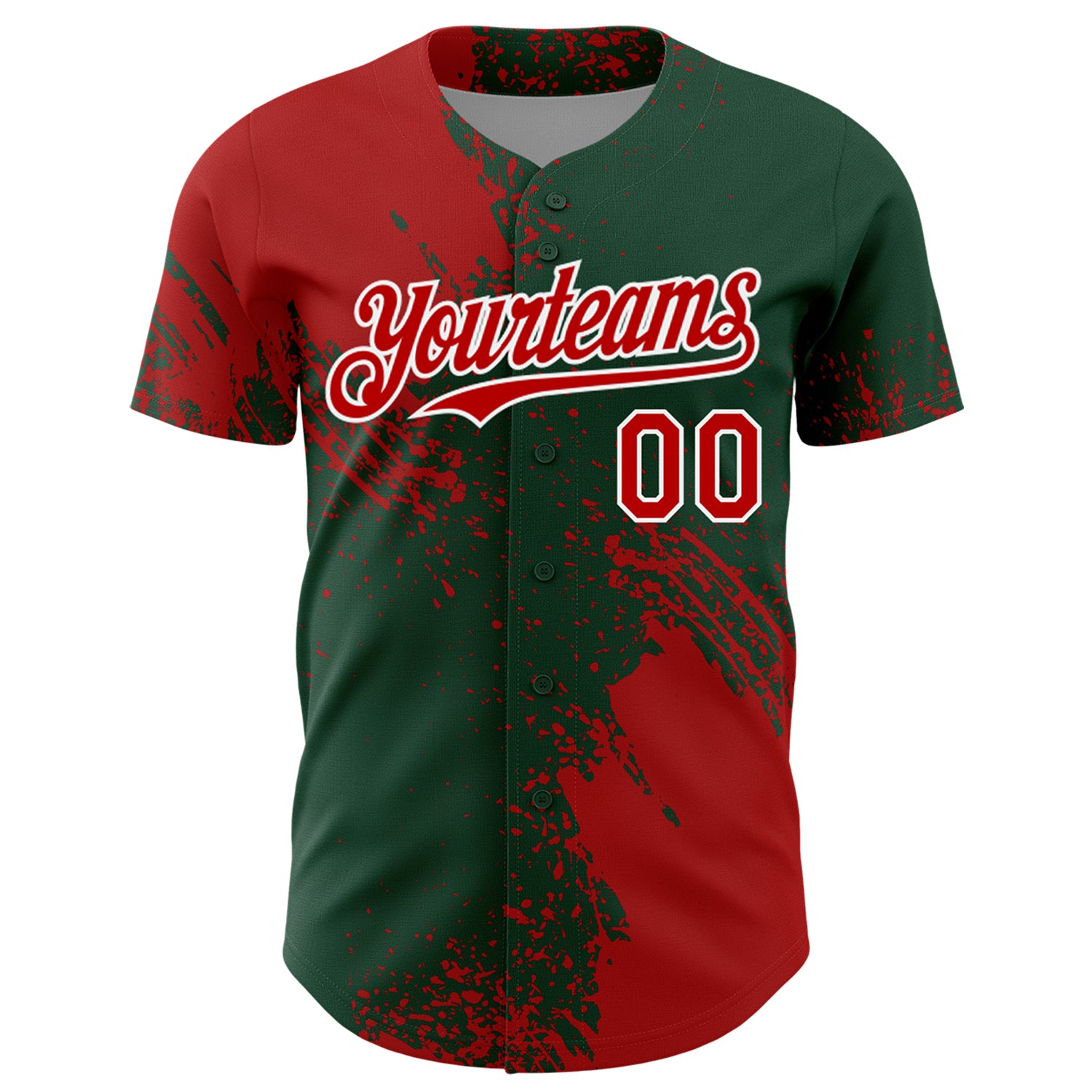 Custom Red Green-White 3D Pattern Design Abstract Brush Stroke Authentic Baseball Jersey