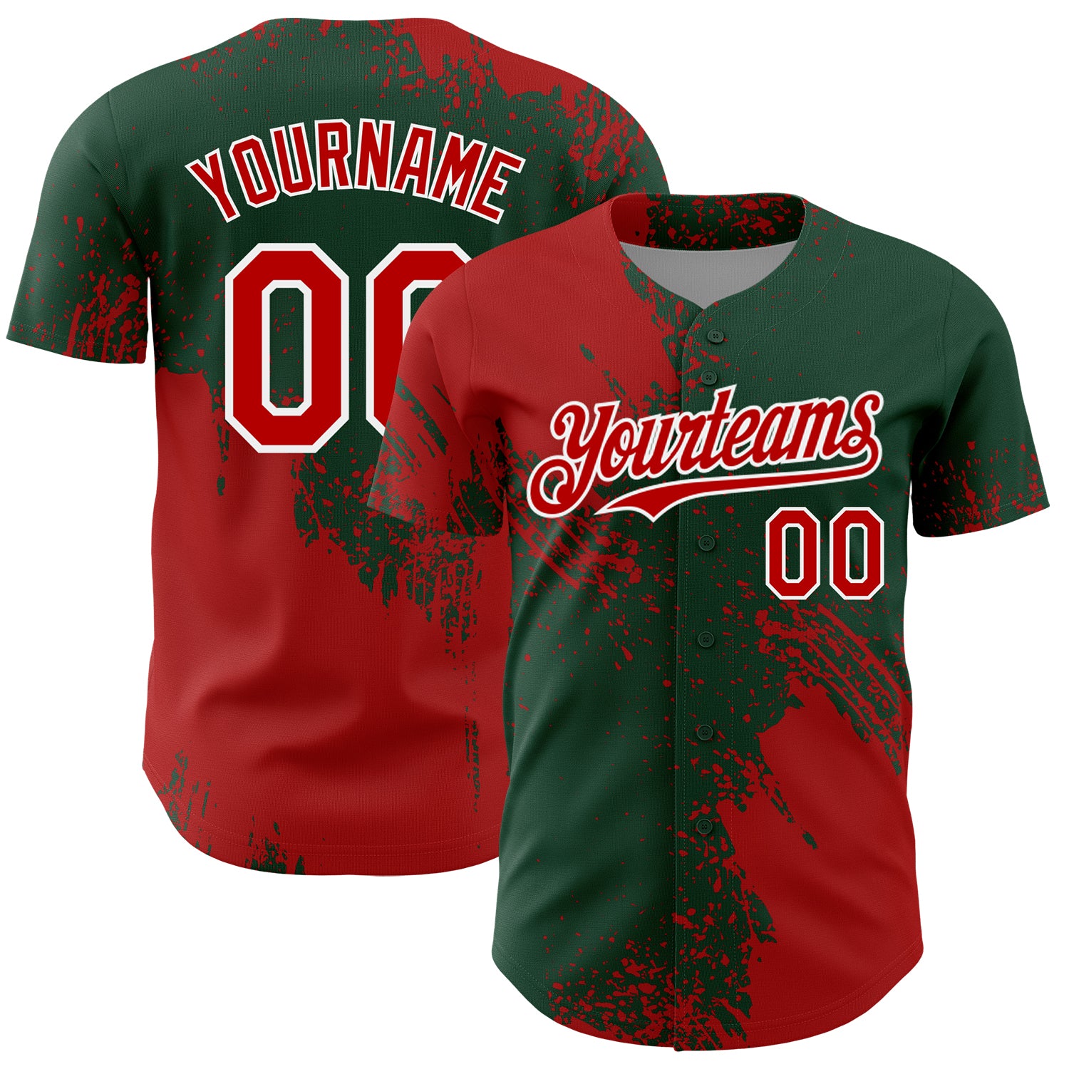 Custom Red Green-White 3D Pattern Design Abstract Brush Stroke Authentic Baseball Jersey