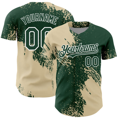 Custom Cream Green-White 3D Pattern Design Abstract Brush Stroke Authentic Baseball Jersey