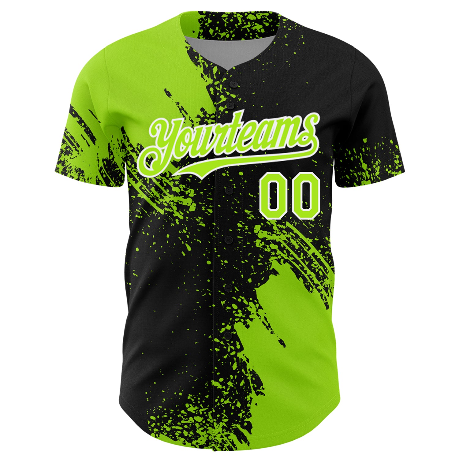 Custom Neon Green Black-White 3D Pattern Design Abstract Brush Stroke Authentic Baseball Jersey