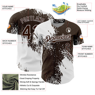 Custom White Brown 3D Pattern Design Abstract Brush Stroke Authentic Baseball Jersey