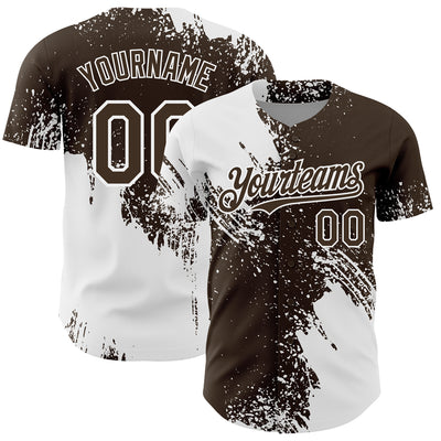 Custom White Brown 3D Pattern Design Abstract Brush Stroke Authentic Baseball Jersey