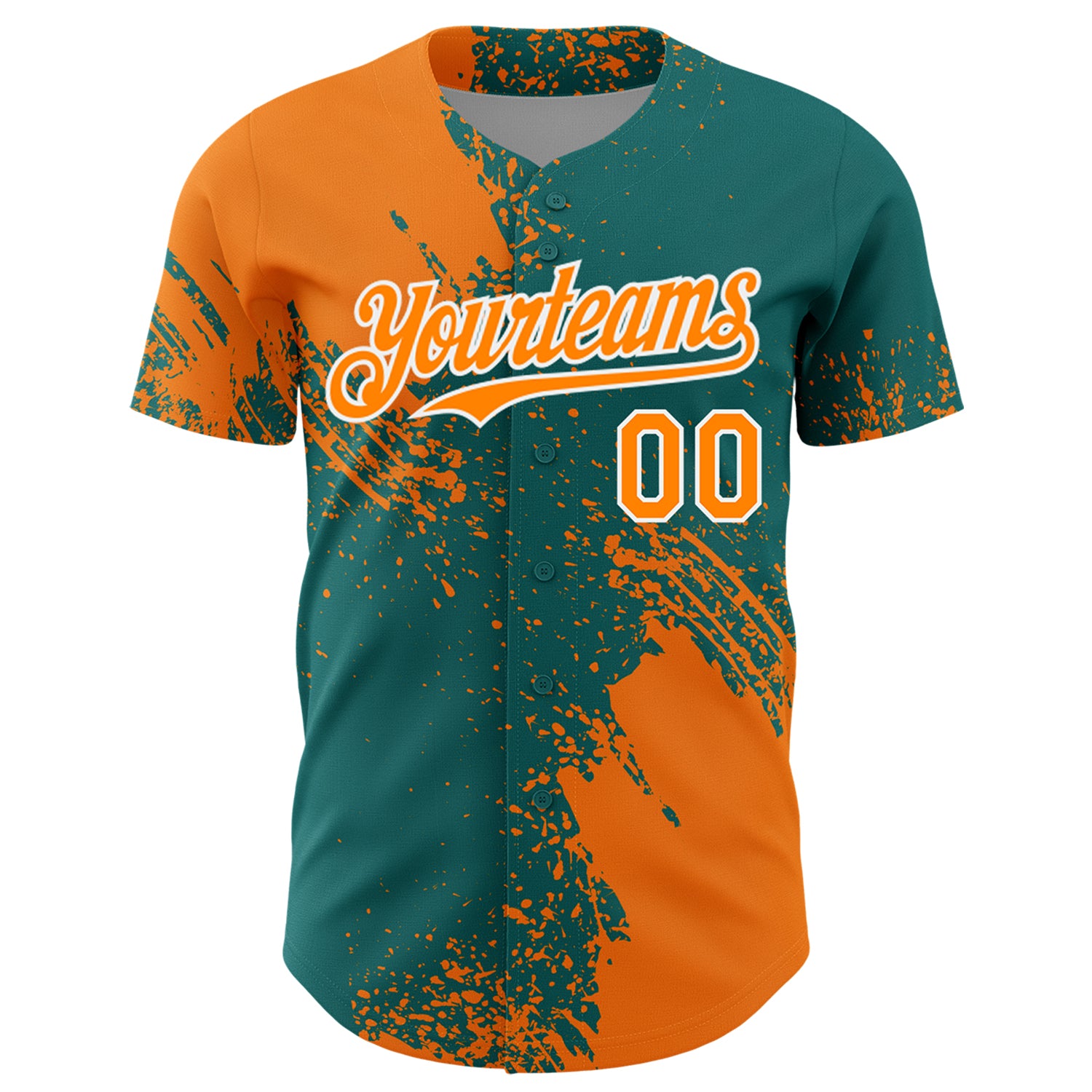 Custom Bay Orange Teal-White 3D Pattern Design Abstract Brush Stroke Authentic Baseball Jersey