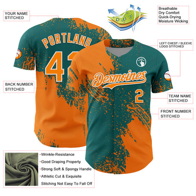 Custom Bay Orange Teal-White 3D Pattern Design Abstract Brush Stroke Authentic Baseball Jersey