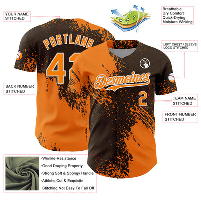 Custom Bay Orange Brown-White 3D Pattern Design Abstract Brush Stroke Authentic Baseball Jersey