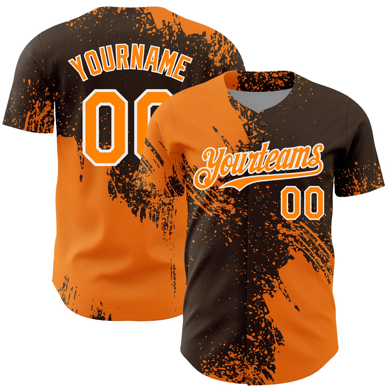 Custom Bay Orange Brown-White 3D Pattern Design Abstract Brush Stroke Authentic Baseball Jersey
